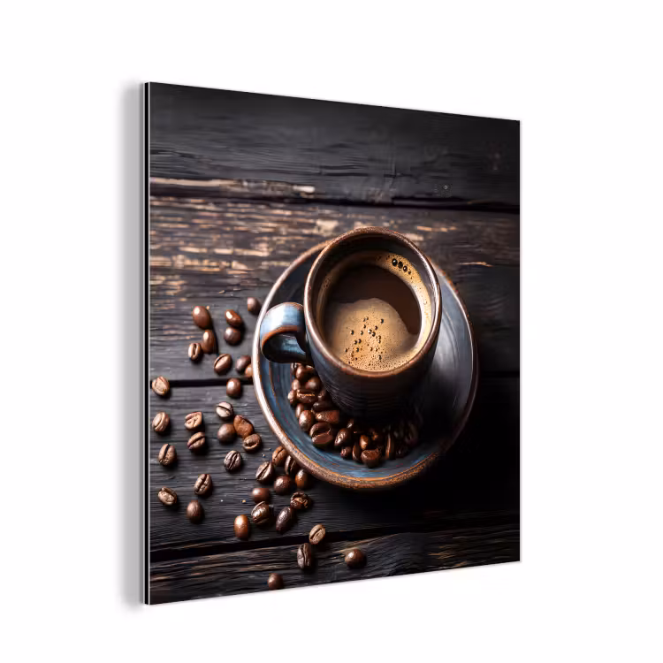 Kop - Koffie - Hout - Bonen aluminium wit klein -3d