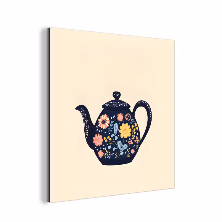 Theepot - Kleurrijk - Bloemen aluminium wit klein -3d