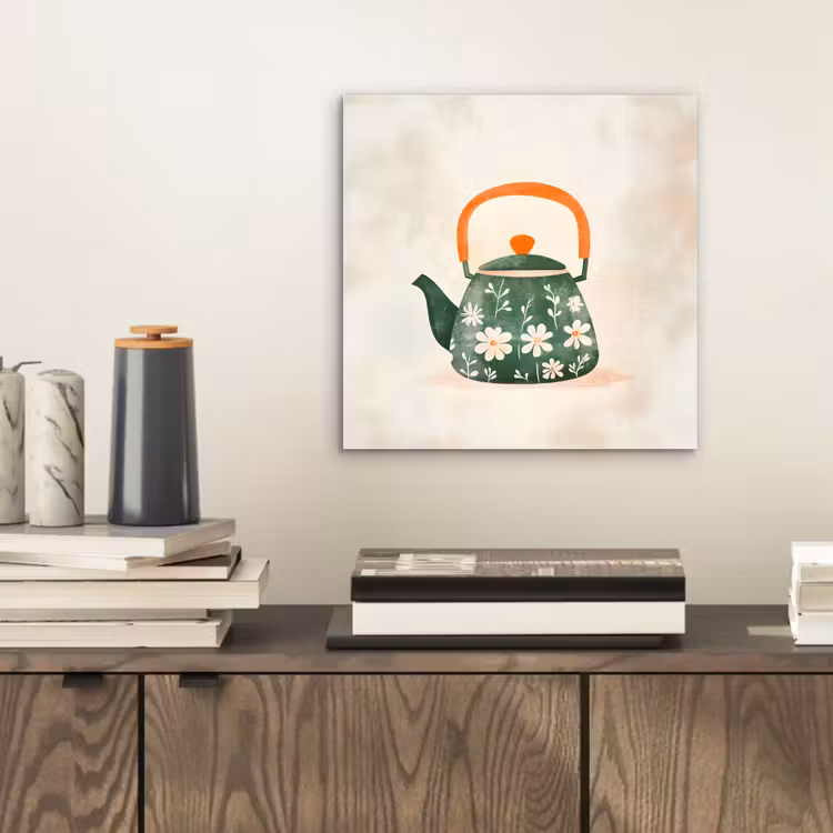 Theepot - Groen - Bloemen - Oranje aluminium wit klein -sfeer1