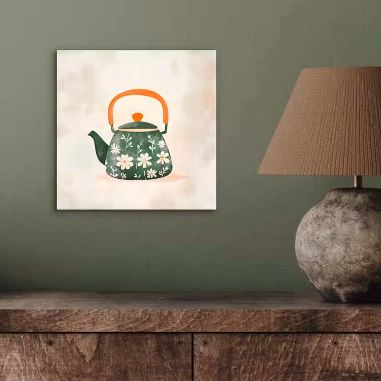 Theepot - Groen - Bloemen - Oranje aluminium wit klein -sfeer2
