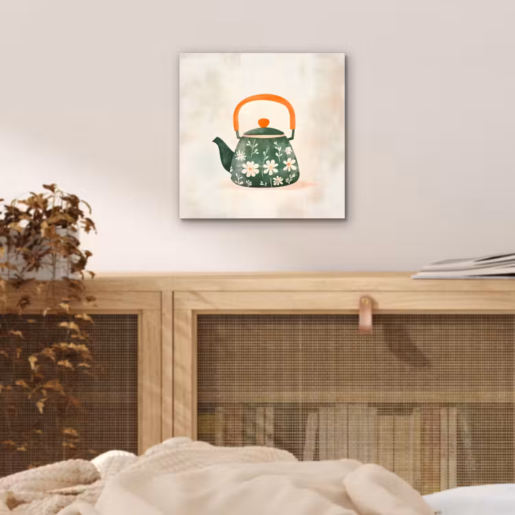 Theepot - Groen - Bloemen - Oranje aluminium wit klein -sfeer3