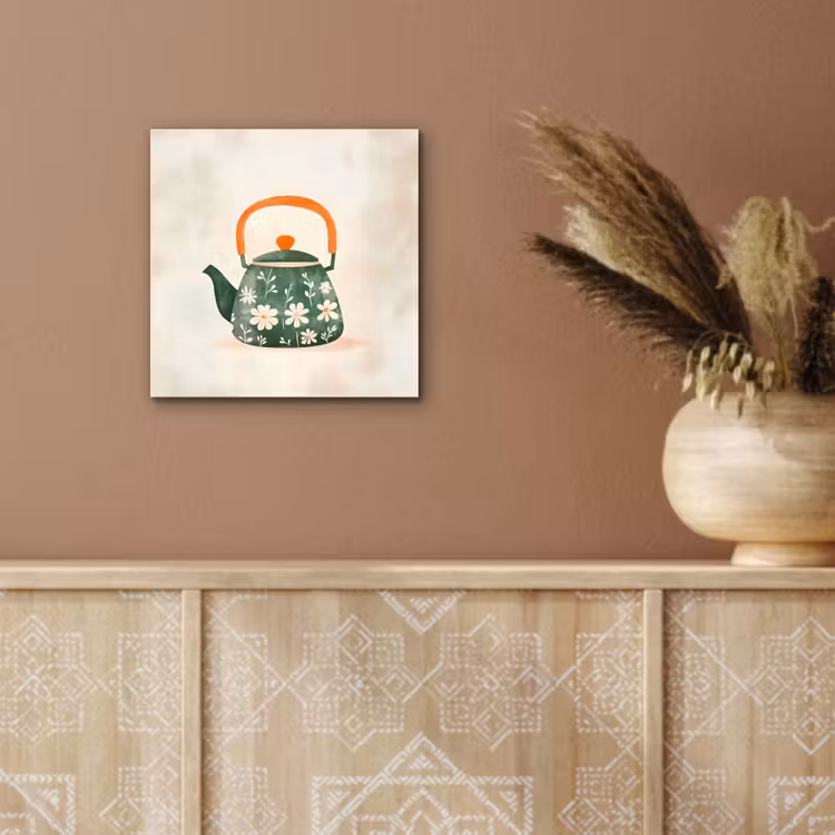 Theepot - Groen - Bloemen - Oranje aluminium wit klein -sfeer4