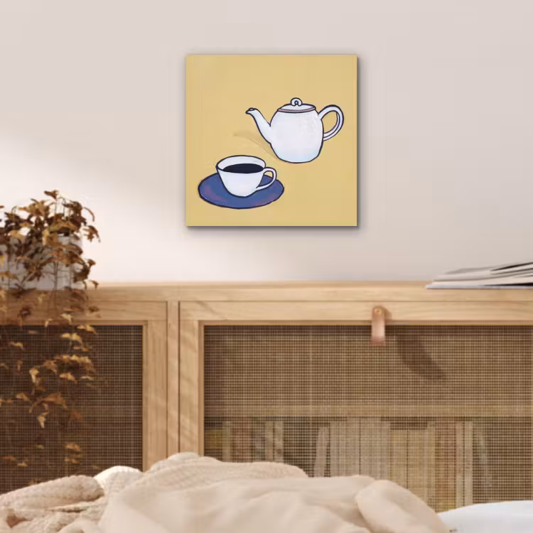 Theepot - Kopje - Beige - Illustratie aluminium wit klein -sfeer3