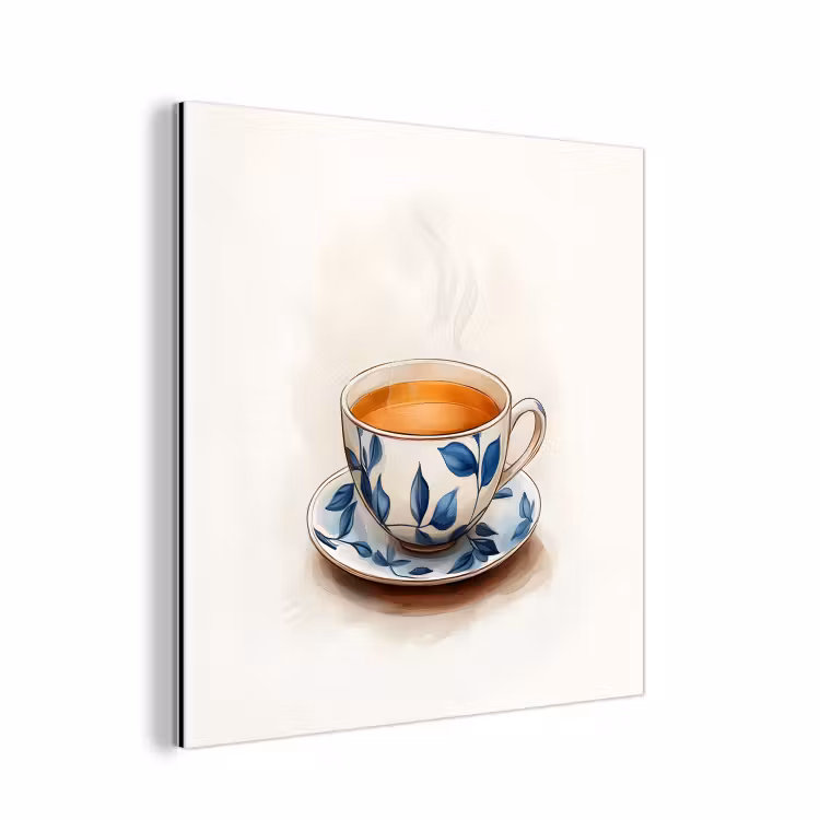 Theekop - Bladeren - Blauw aluminium wit klein -3d