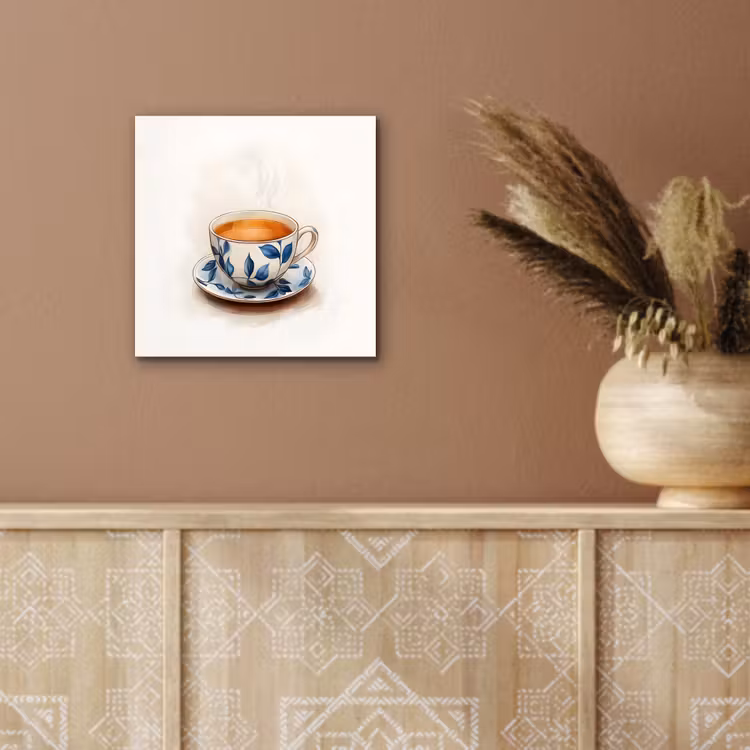 Theekop - Bladeren - Blauw aluminium wit klein -sfeer4