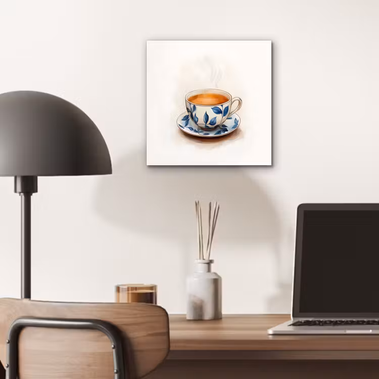 Theekop - Bladeren - Blauw aluminium wit klein -sfeer5