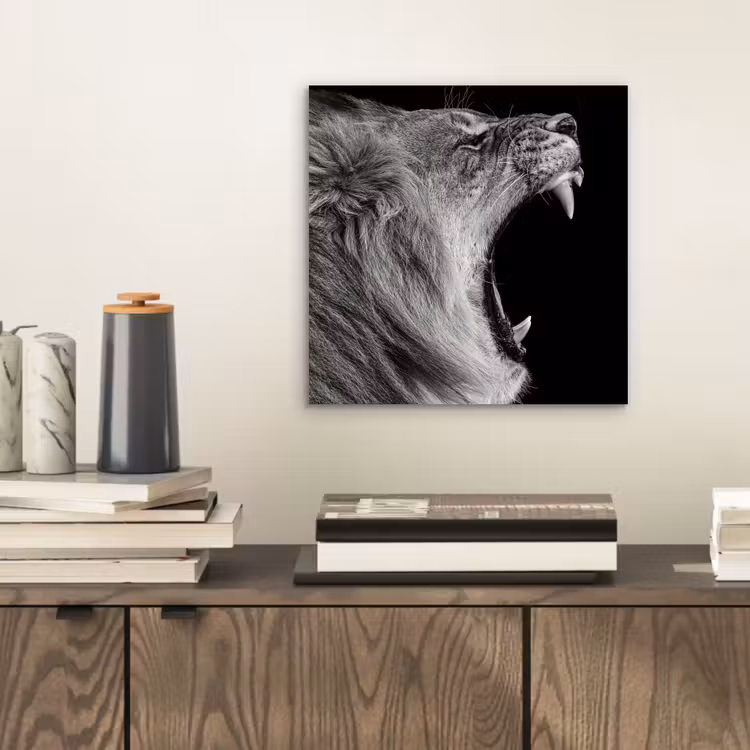 Dieren - Leeuw - Zwart - Wit - Portret aluminium wit klein -sfeer1