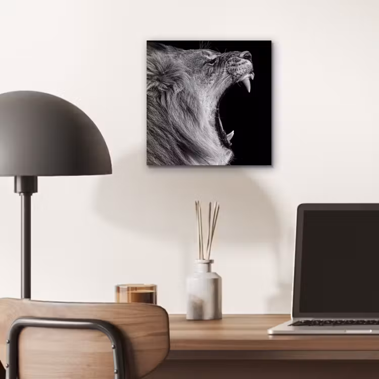 Dieren - Leeuw - Zwart - Wit - Portret aluminium wit klein -sfeer5