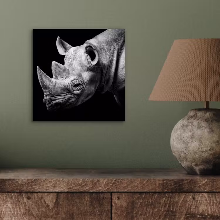 Dieren - Neushoorn - Zwart - Wit - Portret aluminium wit klein -sfeer2