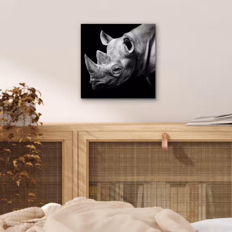 Dieren - Neushoorn - Zwart - Wit - Portret aluminium wit klein -sfeer3