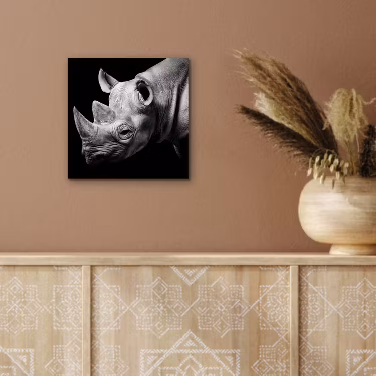 Dieren - Neushoorn - Zwart - Wit - Portret aluminium wit klein -sfeer4