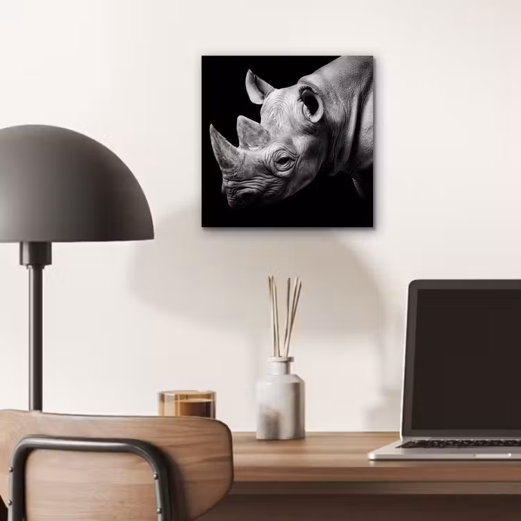 Dieren - Neushoorn - Zwart - Wit - Portret aluminium wit klein -sfeer5