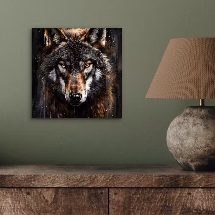 Dieren - Wolf - Portret - Zwart - Bruin aluminium wit klein -sfeer2