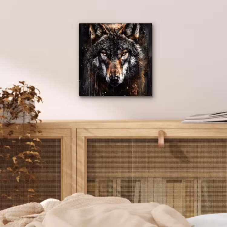 Dieren - Wolf - Portret - Zwart - Bruin aluminium wit klein -sfeer3