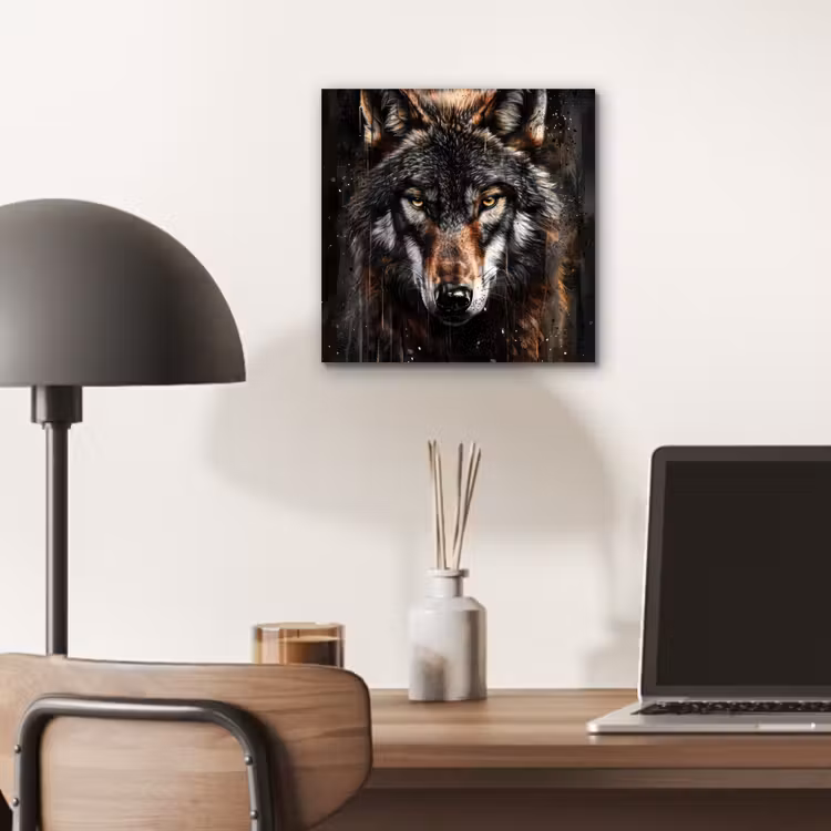 Dieren - Wolf - Portret - Zwart - Bruin aluminium wit klein -sfeer5