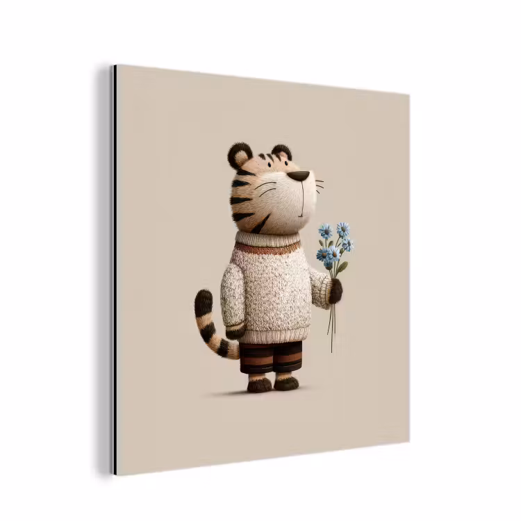 Tijger - Blauwe bloemen - Rustig aluminium wit klein -3d