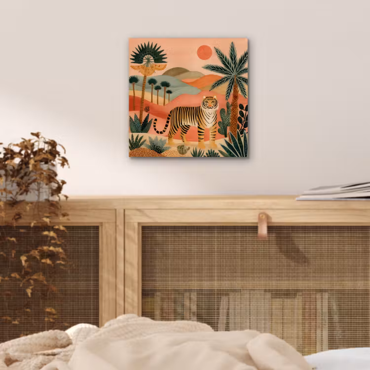 Tijger - Kleurrijk - Palmen - Cactus aluminium wit klein -sfeer3
