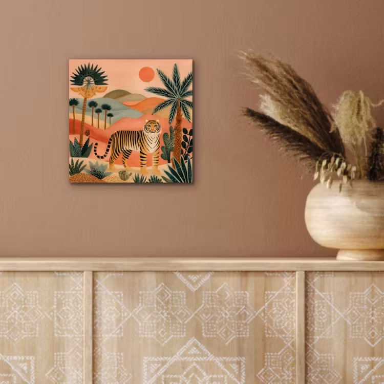 Tijger - Kleurrijk - Palmen - Cactus aluminium wit klein -sfeer4