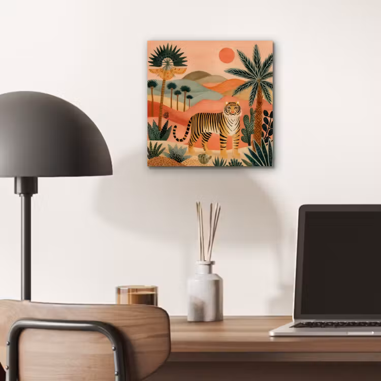 Tijger - Kleurrijk - Palmen - Cactus aluminium wit klein -sfeer5