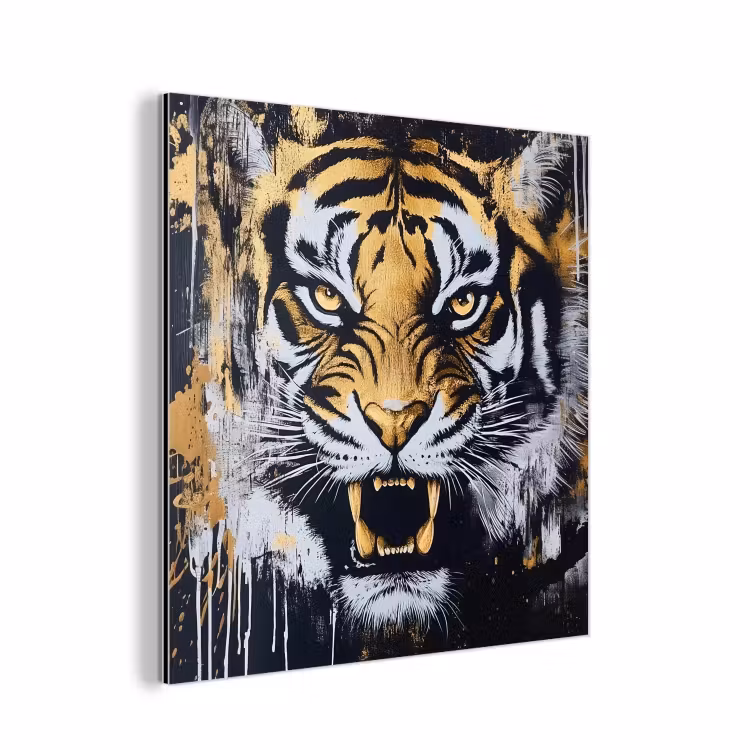Tijger - Verfspatten - Goud aluminium wit klein -3d