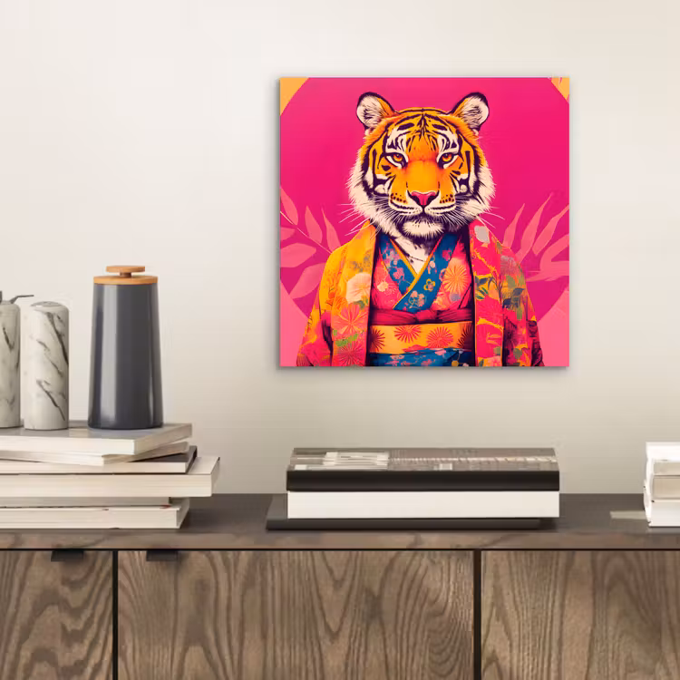 Tijger - Kimono - Planten - Roze aluminium wit klein -sfeer1