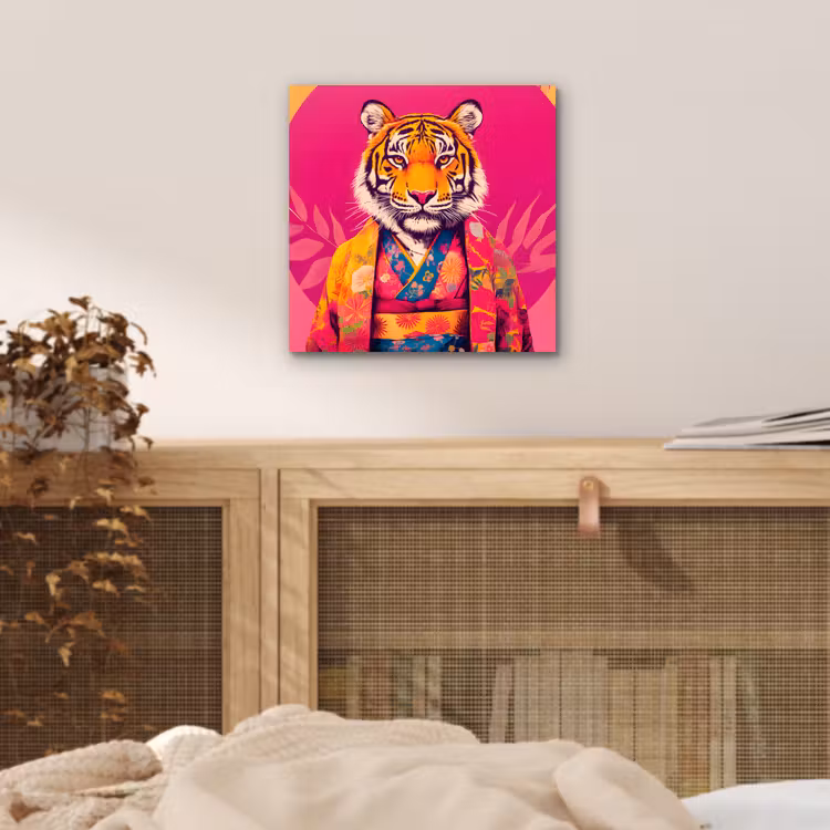 Tijger - Kimono - Planten - Roze aluminium wit klein -sfeer3