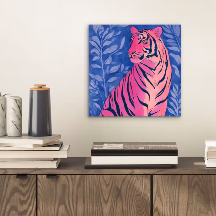 Tijger - Roze - Bladeren - Jungle aluminium wit klein -sfeer1