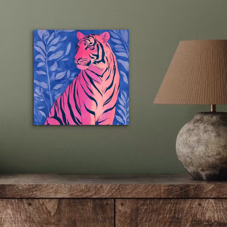 Tijger - Roze - Bladeren - Jungle aluminium wit klein -sfeer2