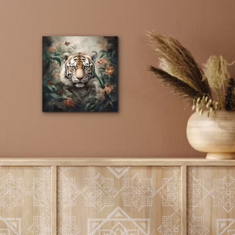 Tijger - Vlinders - Dieren - Jungle - Bloemen aluminium wit klein -sfeer4