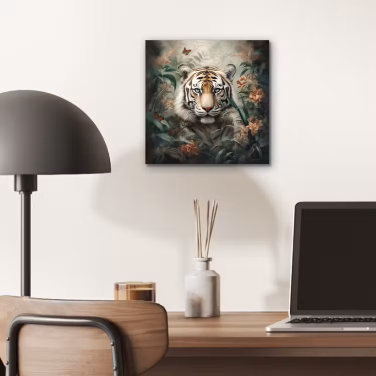 Tijger - Vlinders - Dieren - Jungle - Bloemen aluminium wit klein -sfeer5