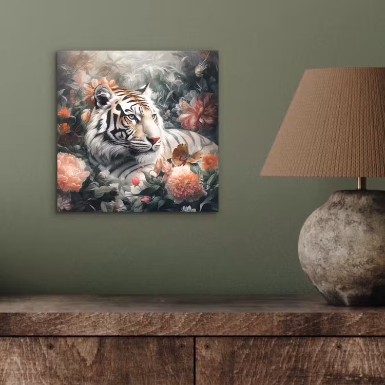 Tijger - Wilde dieren - Bloemen - Jungle aluminium wit klein -sfeer2