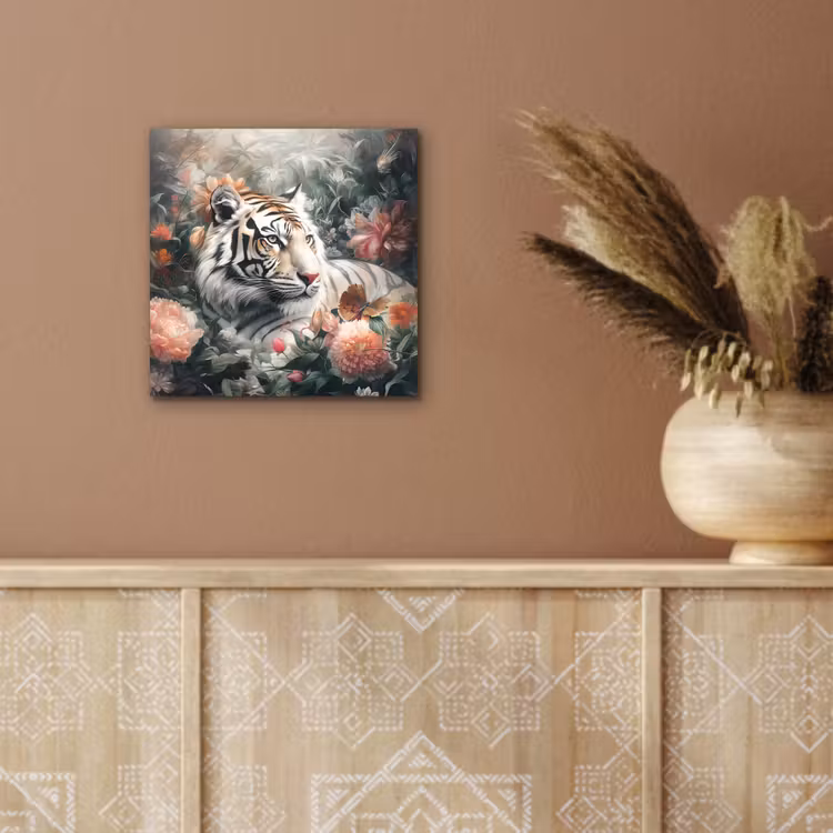 Tijger - Wilde dieren - Bloemen - Jungle aluminium wit klein -sfeer4