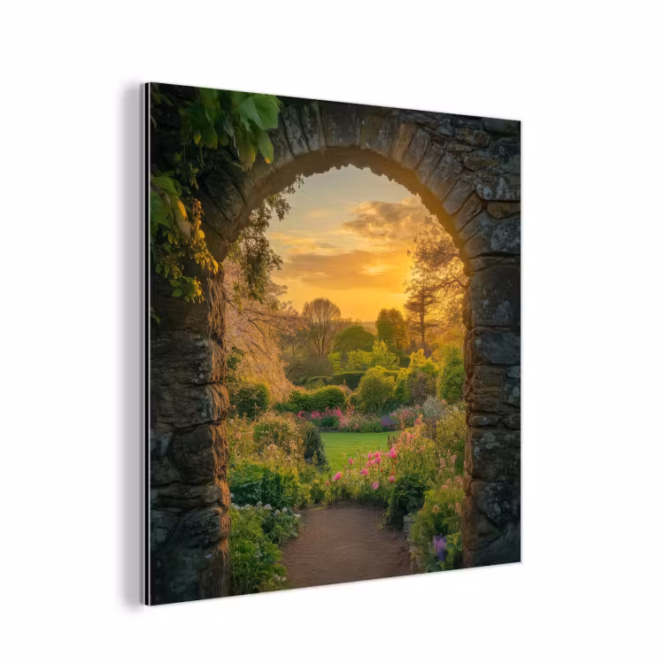 Poort - Planten - Zonsondergang aluminium wit klein -3d