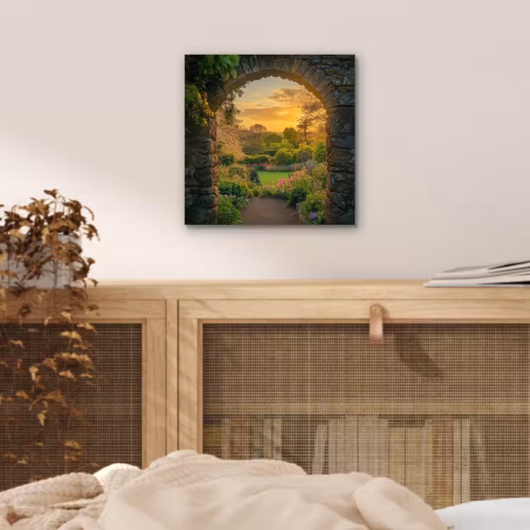 Poort - Planten - Zonsondergang aluminium wit klein -sfeer3