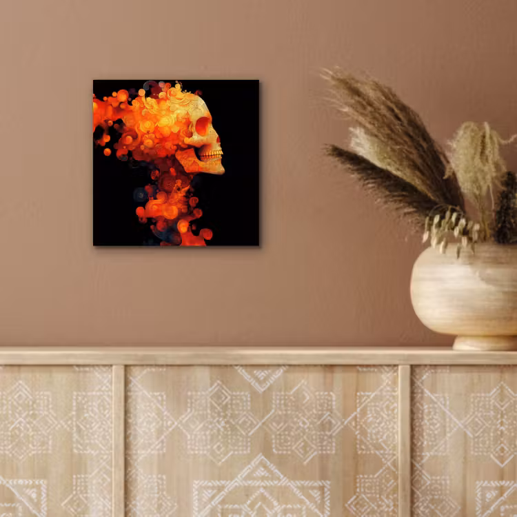 Schedel - Oranje - Zijaanzicht - Vlammen aluminium wit klein -sfeer4