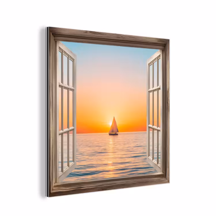 Doorkijk - Zee - Boot - Zonsondergang aluminium wit klein -3d