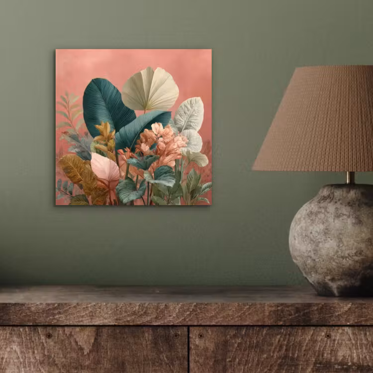 Tropische bladeren - Bloemen - Roze - groen aluminium wit klein -sfeer2