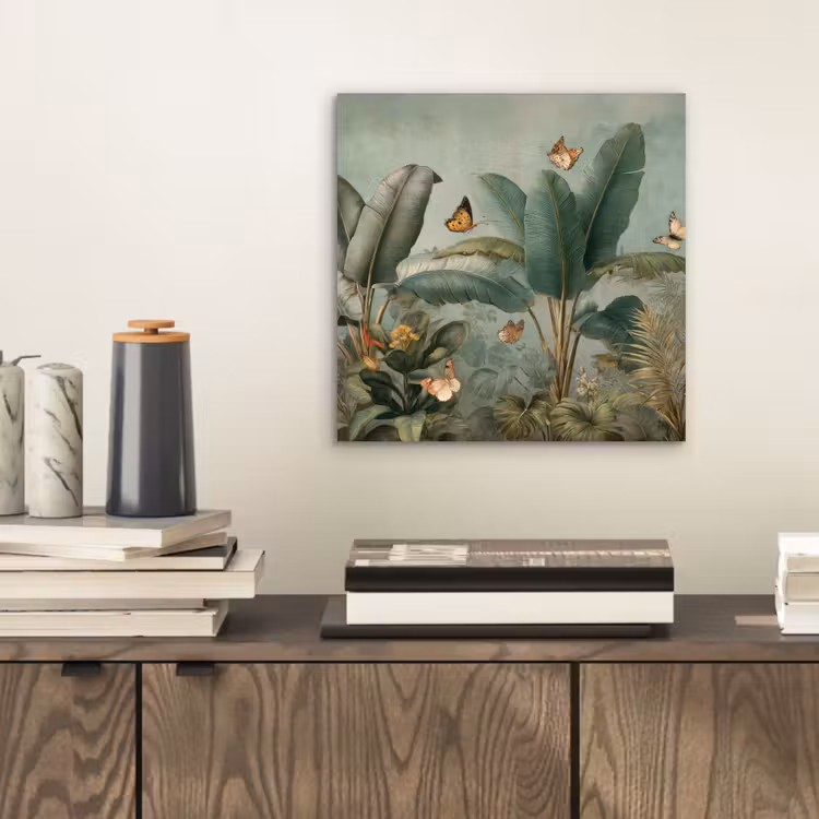Tropisch bladerdek - Vlinders - groen - Bruin aluminium wit klein -sfeer1