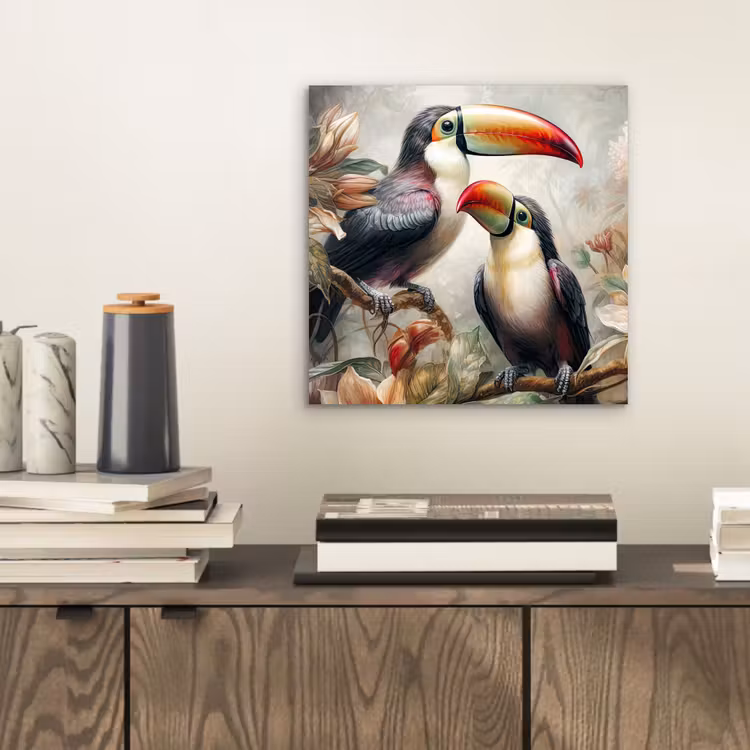 Toekan - Vogels - Bloemen - Jungle aluminium wit klein -sfeer1