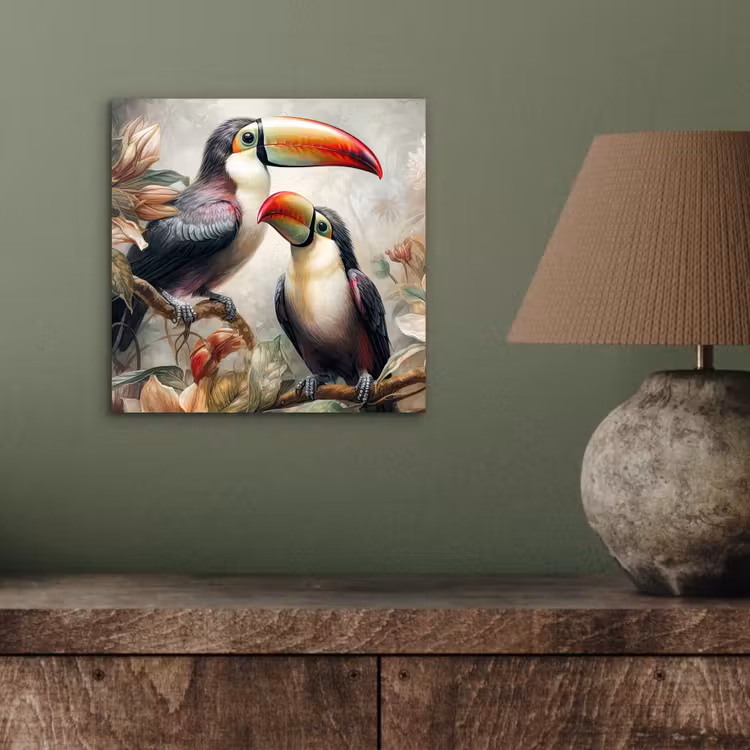 Toekan - Vogels - Bloemen - Jungle aluminium wit klein -sfeer2