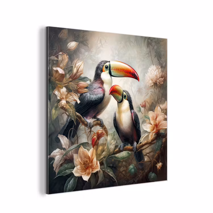 Toekan - Vogels - Bloemen - Jungle aluminium wit klein -3d