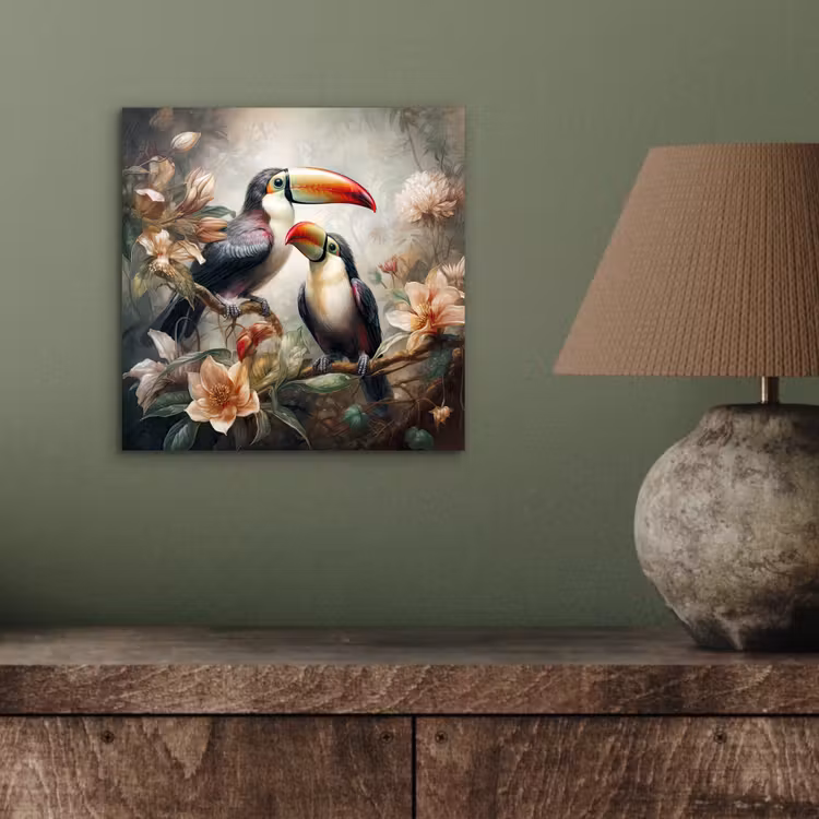 Toekan - Vogels - Bloemen - Jungle aluminium wit klein -sfeer2