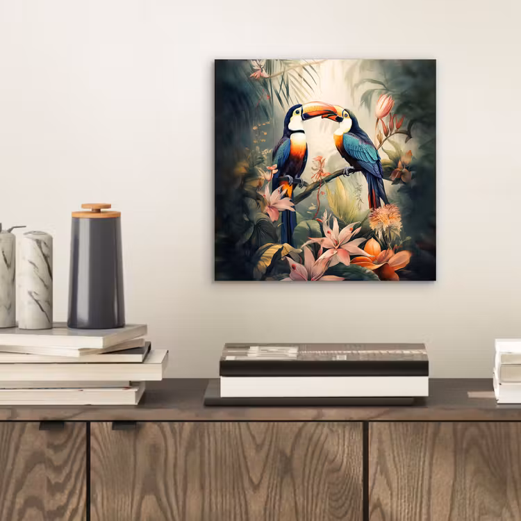 Toekan - Vogels - Bloemen - Natuur - Jungle aluminium wit klein -sfeer1