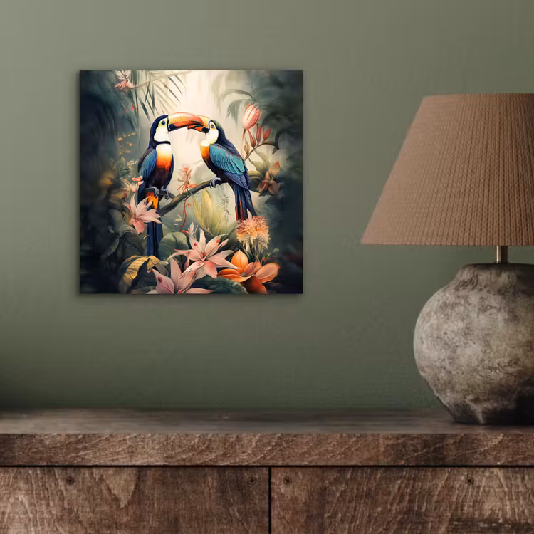 Toekan - Vogels - Bloemen - Natuur - Jungle aluminium wit klein -sfeer2