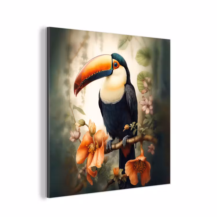 Toekan - Vogel - Bloemen - Planten aluminium wit klein -3d