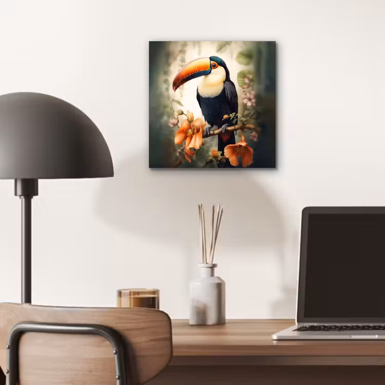 Toekan - Vogel - Bloemen - Planten aluminium wit klein -sfeer5