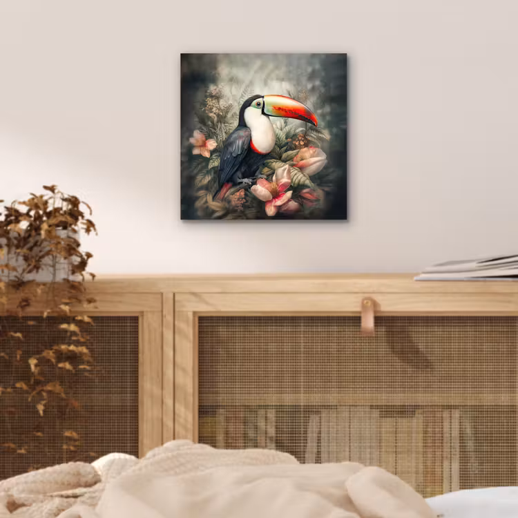 Toekan - Vogels - Bloemen - Planten - Tropisch aluminium wit klein -sfeer3