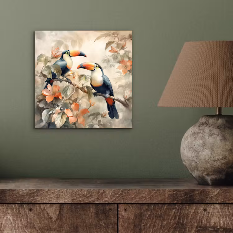 Toekan - Vogels - Bloemen - Tak aluminium wit klein -sfeer2