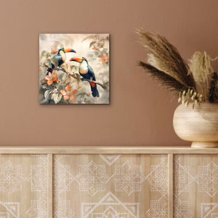 Toekan - Vogels - Bloemen - Tak aluminium wit klein -sfeer4