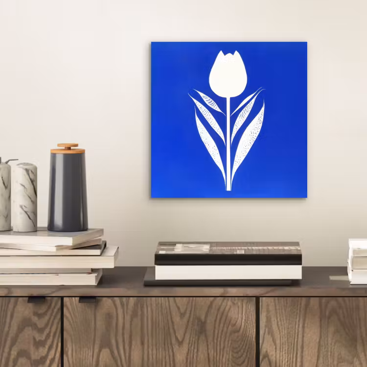Tulp - Minimalistisch - Bladeren - Wit aluminium wit klein -sfeer1